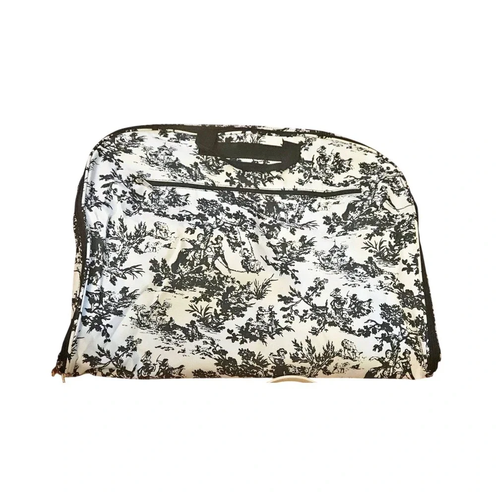 Floral Toile Garment Bag Black White Travel Suit Carrier Organizer